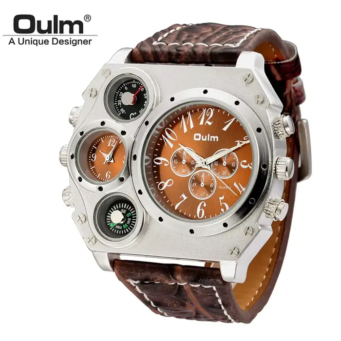 Oulm Unique marque de créateur montre de sport pour hommes fuseaux horaires multiples montres à Quar