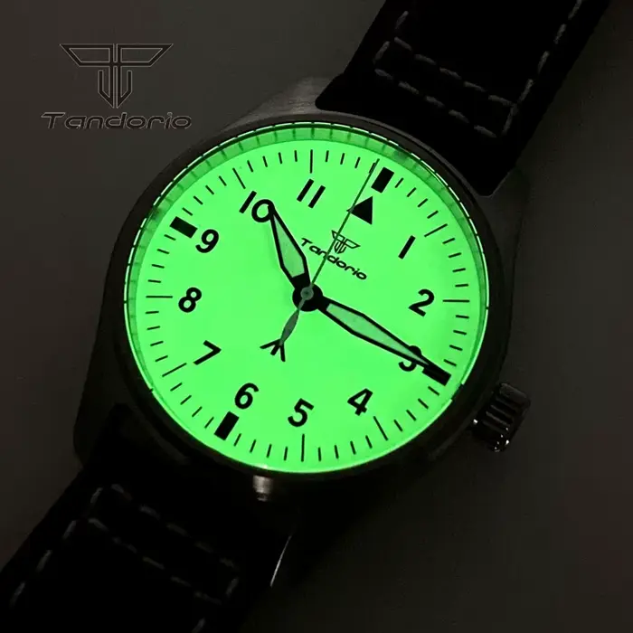 Tandorio cadran entièrement lumineux 39mm montre pilote mécanique pour hommes automatique mis5 8215 PT5000 montre-bracelet en acier AR saphir cristal