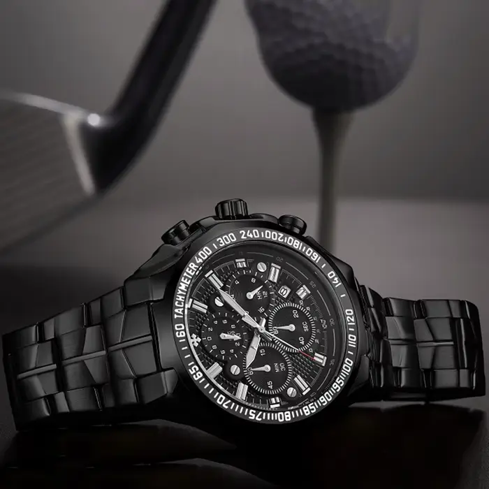 Montre-bracelet de sport à quartz en acier inoxydable étanche pour hommes