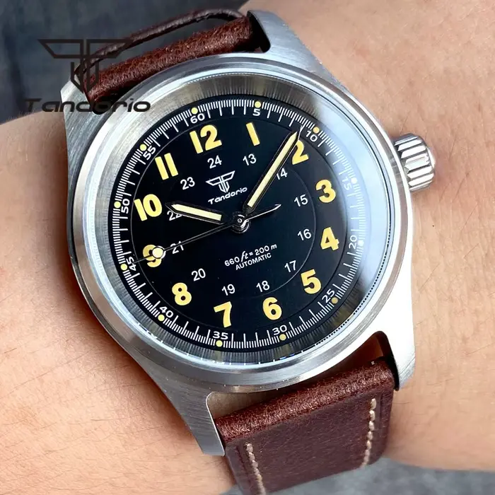 Tandorio 36mm mode 20BAR montre pilote de plongée automatique pour hommes dames NH35/PT5000/Miyota8215 Movt saphir montre-bracelet vert Lume