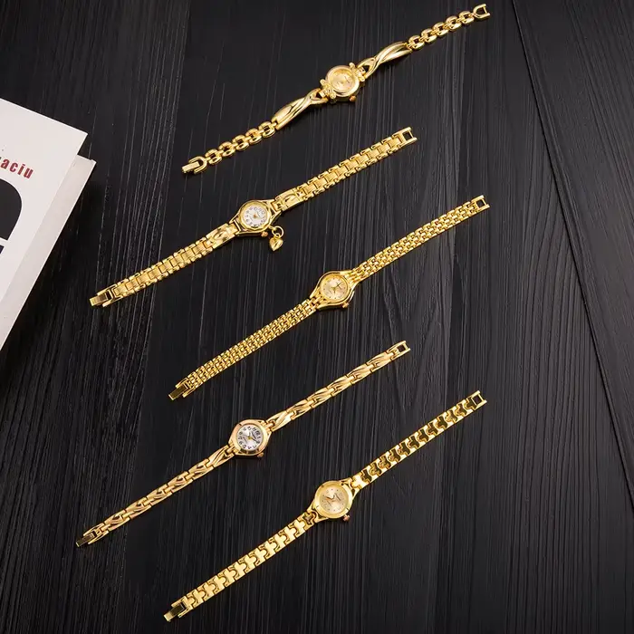Montre de luxe JBAILI or strass bracelet acier inoxydable quartz pour femmes occasions spéciales cadeau elegance