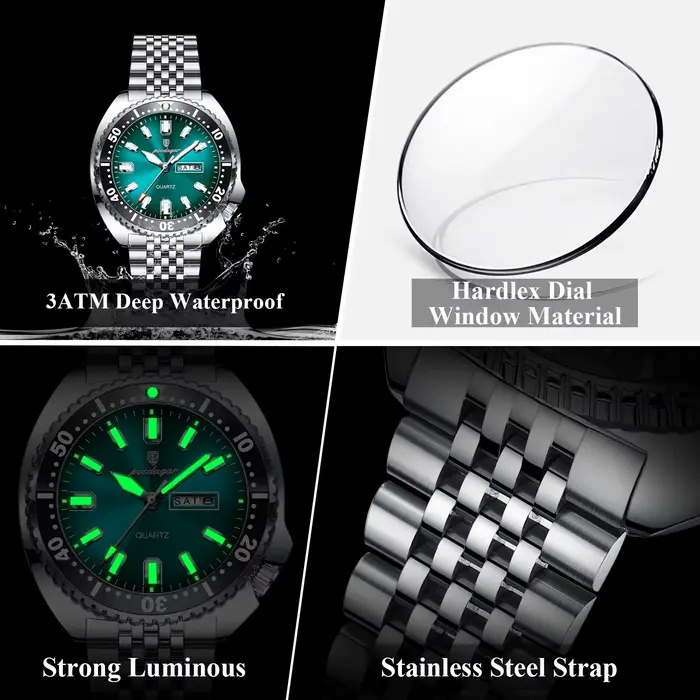POEDAGAR luxe hommes d'affaires montre Date semaine étanche lumineux homme montre-bracelet Sport en 