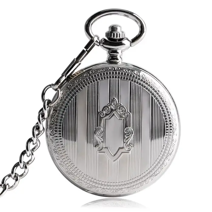 Montre à gousset — Montre de poche mécanique automatique squelette Steampunk argenté avec chaîne Erk