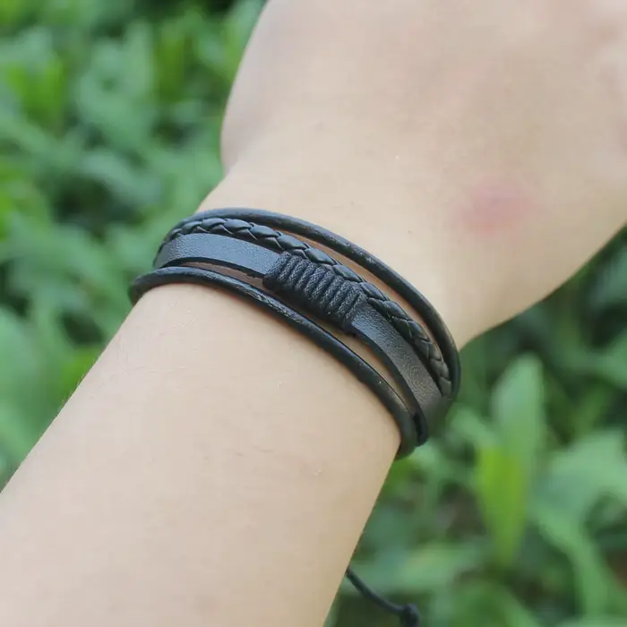 TYO – Bracelet tressé multicouche en cuir pour hommes
