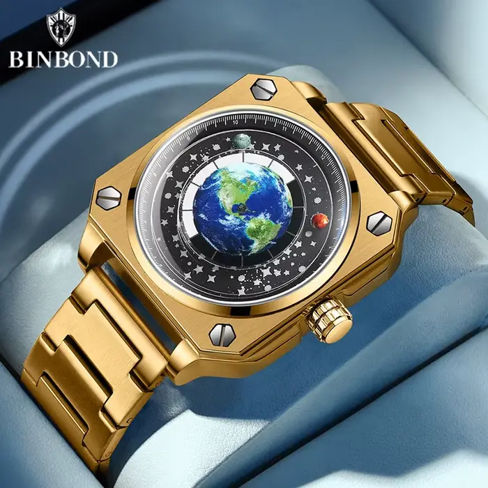 Montre homme BINBOND avec cadran rotatif résistant à l'eau pour homme style mode et décontracté pour diverses occasions
