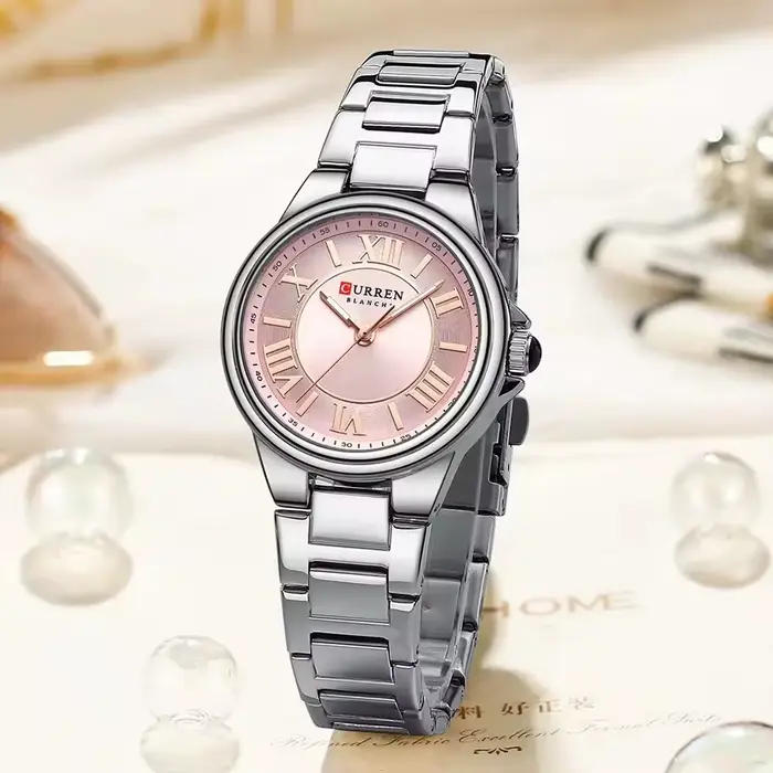 Montre élégante Curren 9091 pour femmes résistante à l'eau quartz avec bracelet en acier inoxydable occasion spéciale femmes