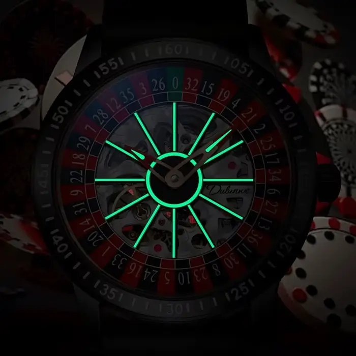 DULUNWE nouveau mouvement automatique montres mécaniques chiffres arabes cadran rotatif Roulette