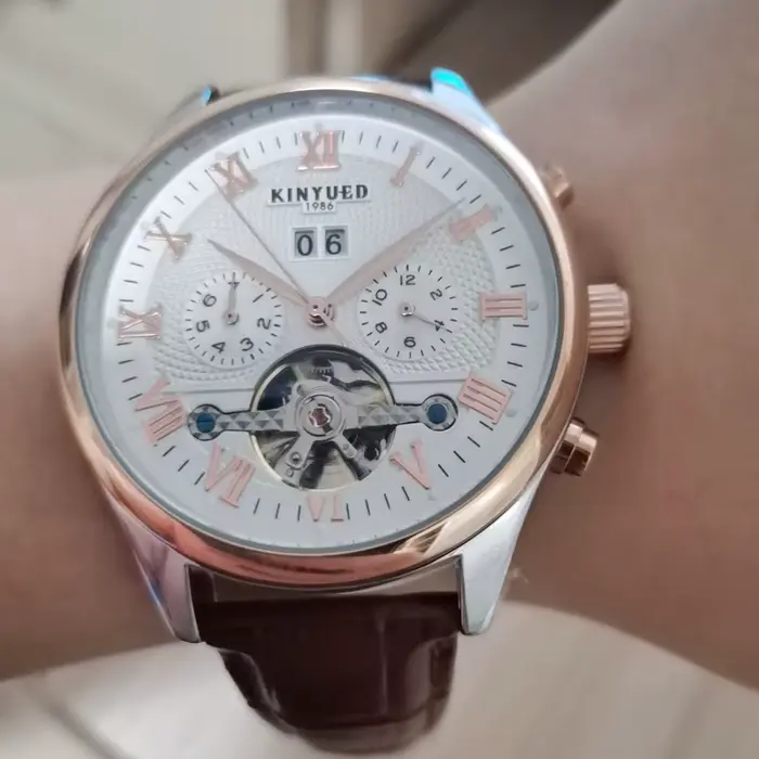 KINYUED Tourbillon hommes montres mode affaires automatique montre mécanique