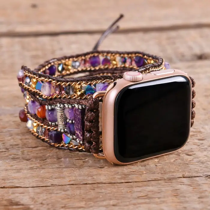 Bracelet de montre en perles de pierres semi-précieuses