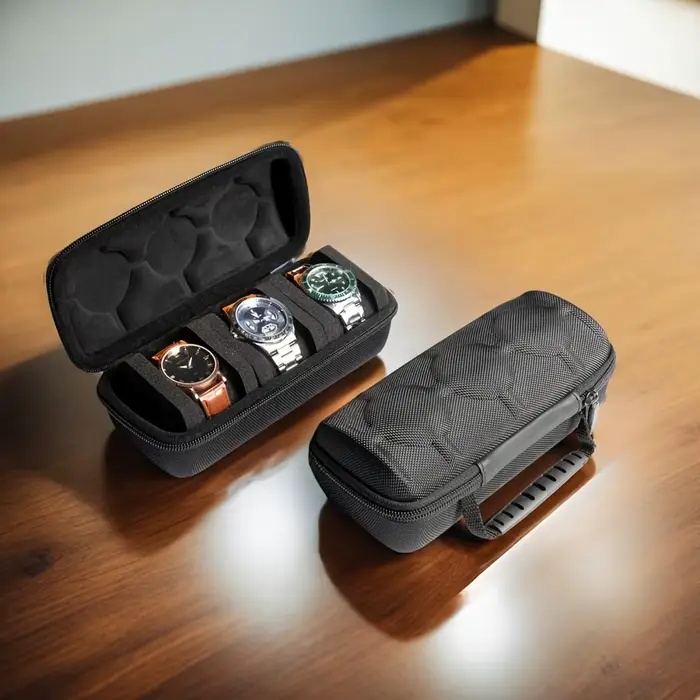1 Étui de voyage de luxe pour 3 montres, boîte de rangement pour montres, étui de voyage rigide pour montres, sac anti-chute pour montres mécaniques