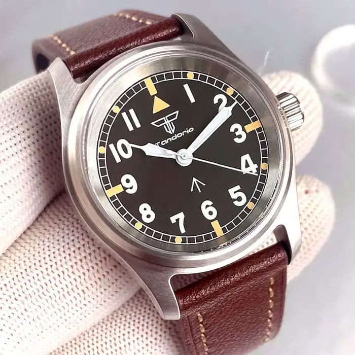 Miyota 8215 Movt 36mm montre automatique pilote classique pour homme cadran noir verre saphir montres mécaniques bracelet en cuir lumineux