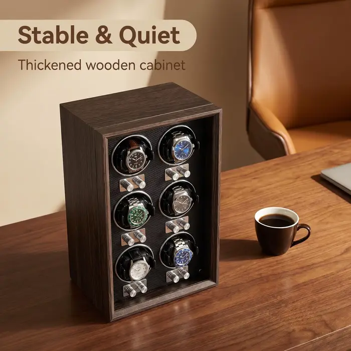 Remontoir de montres Virtorix en bois à 6 emplacements rotation automatique contrôle LED indépendant anti-magnétique silencieux pour rangement de montres mécaniques occassions spéciales