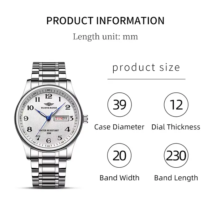 Montre d'affaires homme rétro quartz calendrier complet affichage chiffres romains étanche pour occasions spéciales