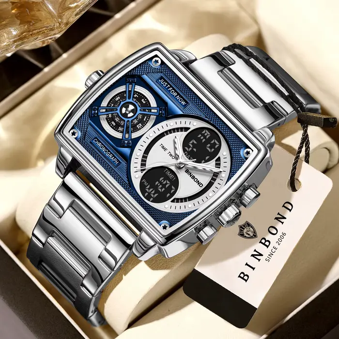 Montres à quartz précises multifonctions BINBOND pour hommes, montres de luxe lumineuses et étanches