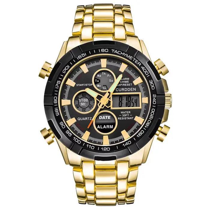 Grande marque montres pour hommes mode alliage bande double temps multi-fonction sport chronographe 
