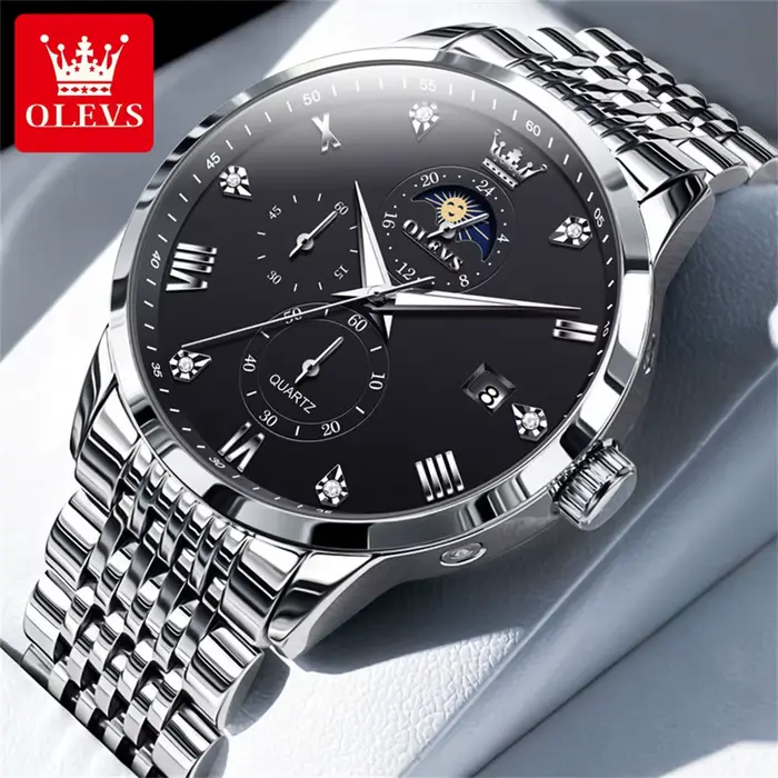 Montre-bracelet à quartz chronographe OLEVS 2925 pour homme, calendrier, phase de lune 24 heures, jo