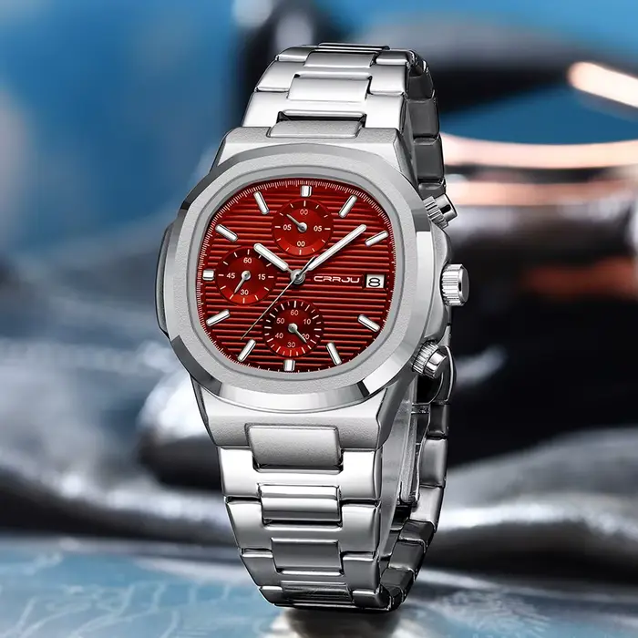 CRRJU luxe homme montre affaires étanche mâle horloge lumineuse Date acier inoxydable carré Quartz hommes
