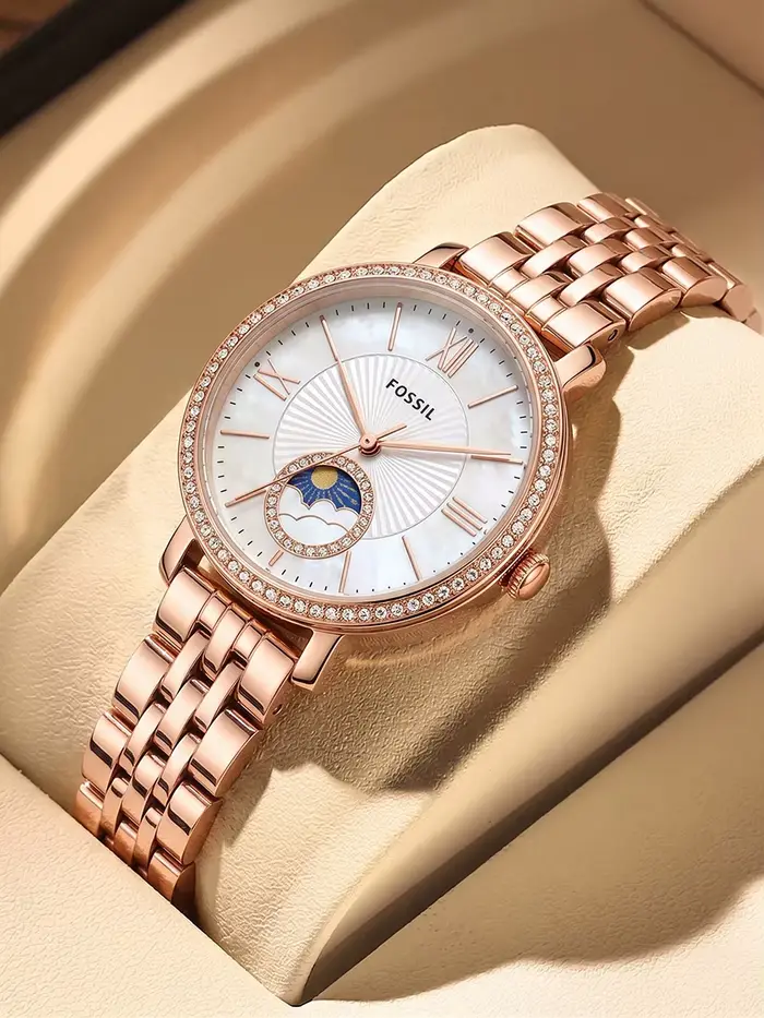Montre Fossil ES5165 or rose acier inoxydable multifonction résistante à l'eau pour femmes occasions spéciales élégante