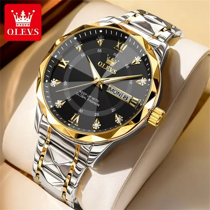 Montre OLEVS Quartz Lumineuse Élégante avec Affichage de la Semaine et Calendrier Complet Occasions Spéciales pour Hommes