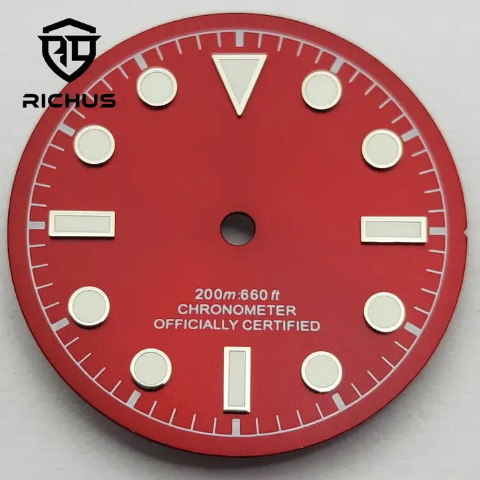 Cadran de montre RICHUS 28 avec index appliqué riveté et luminescence verte pour mouvements NH34 NH35 NH36 ETA2824 2836 Miyota8215-DG style élégant