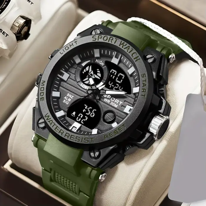 Montre multifonctionnelle de luxe avec double mouvement analogique-digital pour homme, résistante à l'eau, en alliage avec bracelet en caoutchouc, pour diverses occasions
