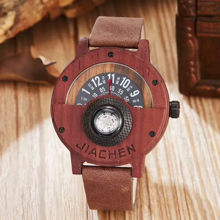 Montre militaire en bois et bambou pour homme