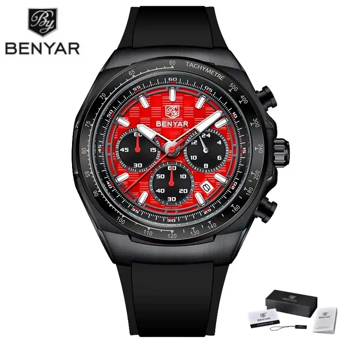 Montre Benyar 5215 pour homme, chronographe, silicone, classique, multifonctionnelle, mouvement à qu