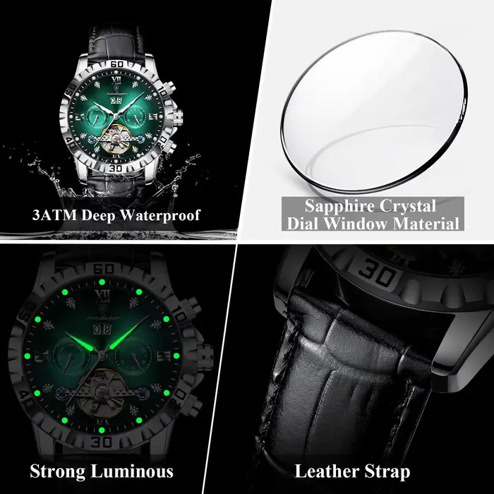 POEDAGAR Top luxe hommes montres Original mécanique en cuir