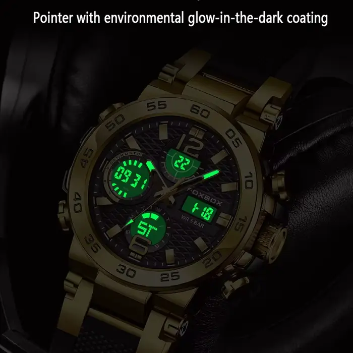 FOXBOX Top marque montre de sport pour homme Quartz numérique militaire montre-bracelet 50 M étanche lumineux hommes