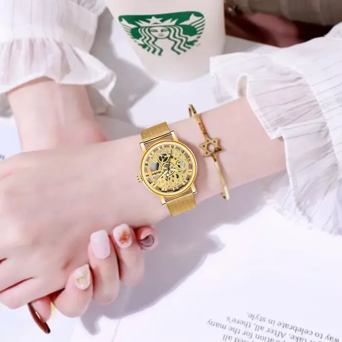 Montre mécanique à cadran creux pour femmes