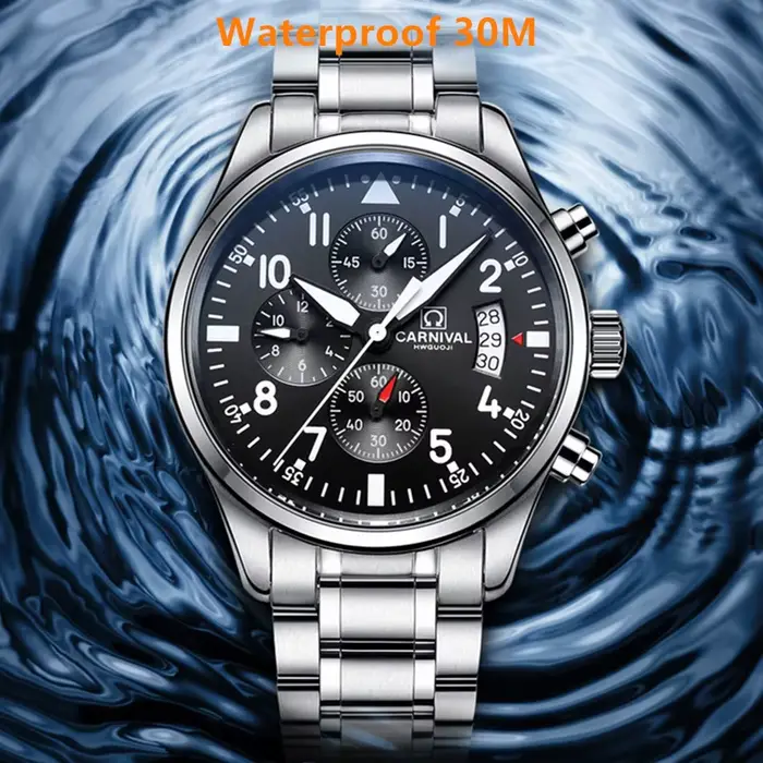 Chronographe Carnaval Montre Homme Luxe Quartz Plongeur Résistant à l'Eau Occasions Spéciales