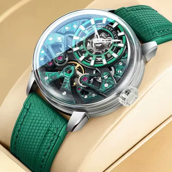 Montre mécanique automatique pour homme BONEST GATTI, cristal saphir, acier inoxydable 316, bracelet en caoutchouc luminescent, montre squelette pour homme d'affaires