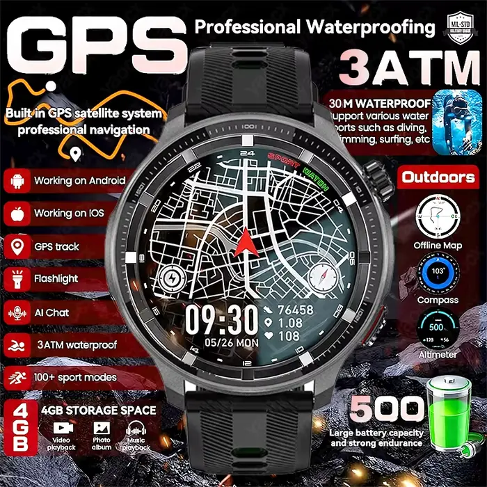 Nouvelle montre intelligente tactique 2026 avec GPS intégré