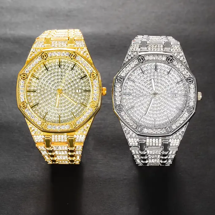 Nouveau luxe cool hommes montre style de rue strass