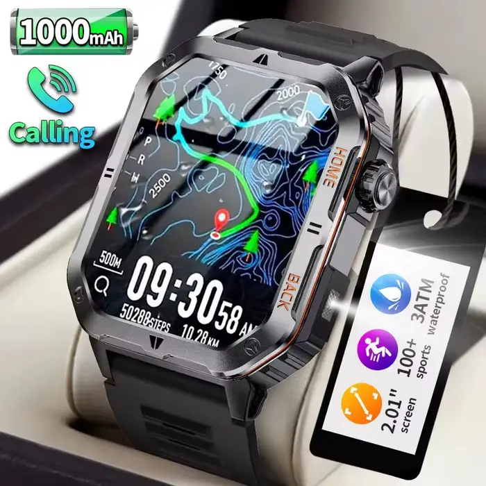 Hommes montre intelligente Bluetooth appel sommeil fréquence cardiaque moniteur de santé lampe de poche LED extérieure