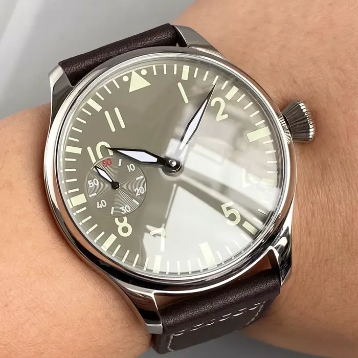 Montre rétro Tandorio avec mouvement manuel pour hommes, boîtier en acier inoxydable, bracelet en cuir pour occasions spéciales et tous les jours
