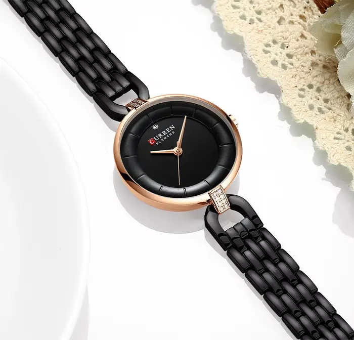Montre-bracelet Curren pour femme, or rose, acier inoxydable, résistante à l'eau, style décontracté et luxueux, pour occasions spéciales et quotidiennes