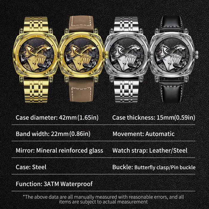 Montre Glenaw Poker Série Top en acier inoxydable pour homme résistante à l'eau et au choc mode et décontracté occasions spéciales et quotidiennes