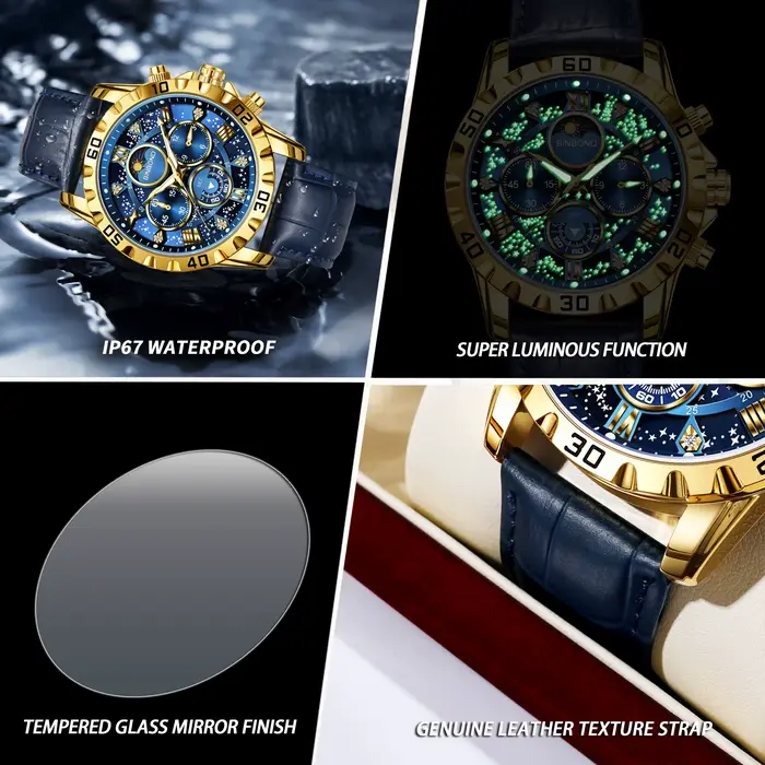 Montres-bracelets à quartz authentiques et précises BINBOND pour hommes