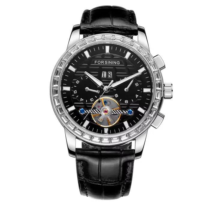 Nouveaux diamants hommes montres haut de gamme de luxe automatique mode bleu bracelet en cuir vérita