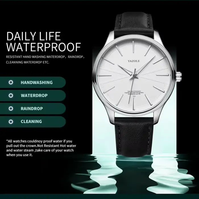 Montre homme YAZOLE à quartz avec bracelet en cuir pour occasions formelles et sociales cadeau homme