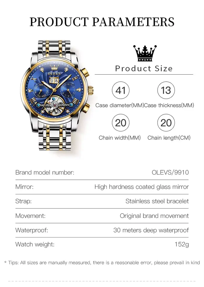 OLEVS 9910 Original montre mécanique automatique pour hommes squelette de luxe en acier inoxydable étanche montres lumineuses