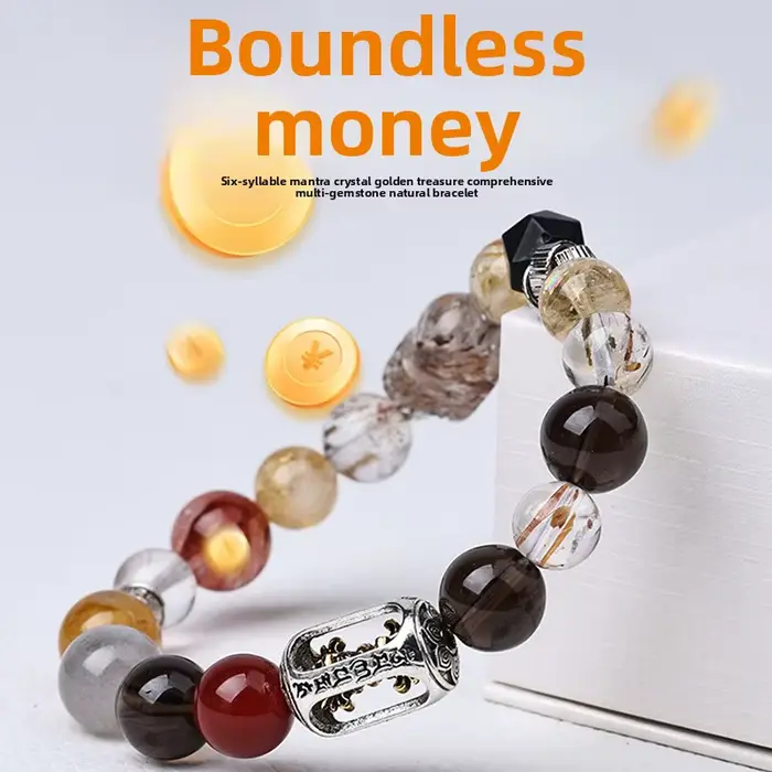 Bracelet multi-gemmes en quartz fumé naturel pour réussir et richesse