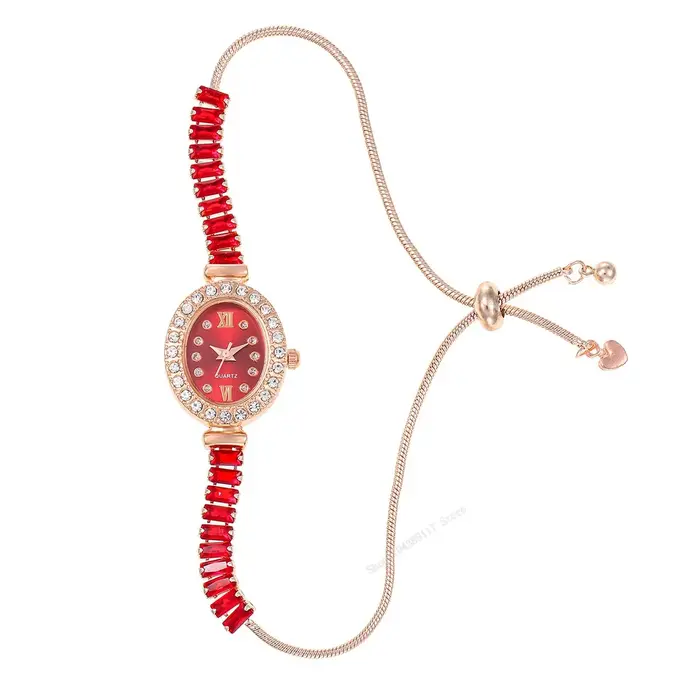 Montre de luxe en or rose avec strass pour femmes, montre-bracelet à quartz élégante pour femmes, bracelet réglable, ensemble de montres, cadeau parfait pour occasions spéciales