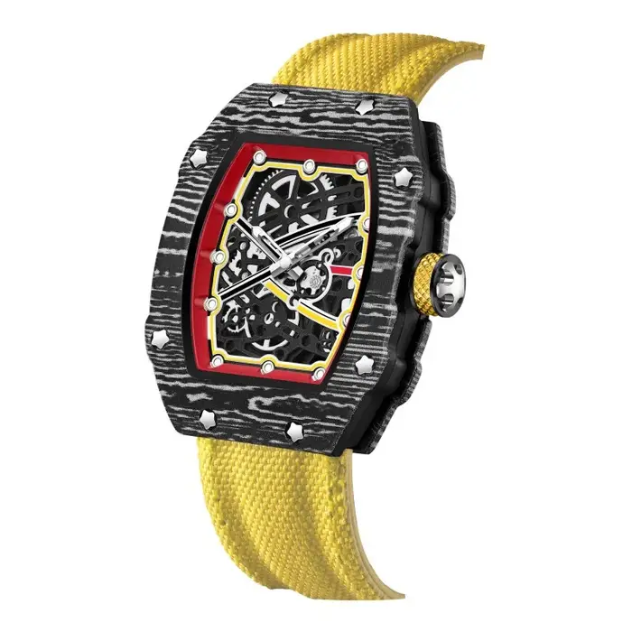 Montre à Quartz Tendance Ultra-Fine Forme Tonneau Vin Bracelet Nylon Élégante Occasions Spéciales Hommes