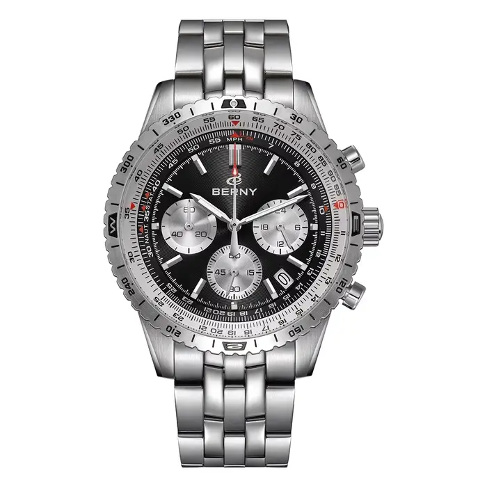 Montres chronographes BERNY pour hommes, montre à quartz multifonctionnelle pour hommes, date, saphi