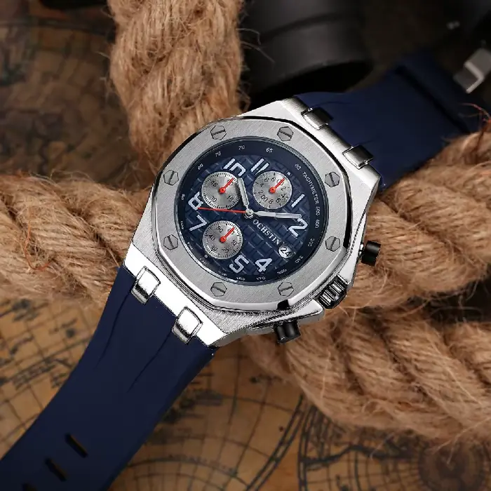 Montre chronographe OCHSTIN style sport de luxe avec lunette octogonale et bracelet en silicone pour hommes occasions spéciales