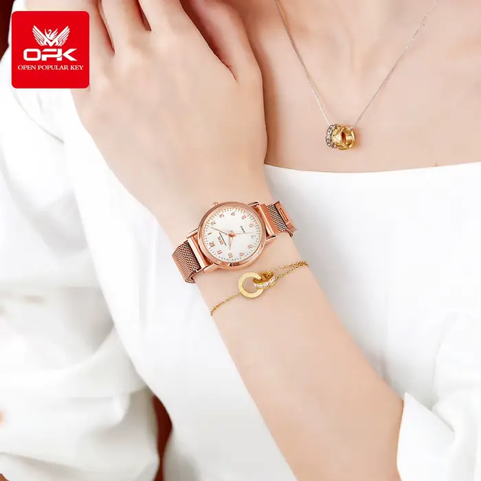 OPK 8115 femmes montre mode affaires Simple en acier inoxydable maille ceinture étanche lumineux