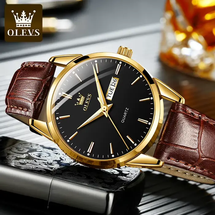 OLEVS montre à Quartz classique pour hommes bracelet en cuir étanche calendrier sport affaires montre-bracelet