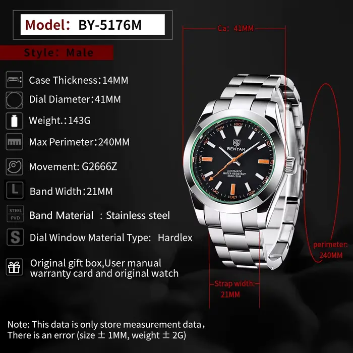 Montre mécanique automatique pour homme BENYAR